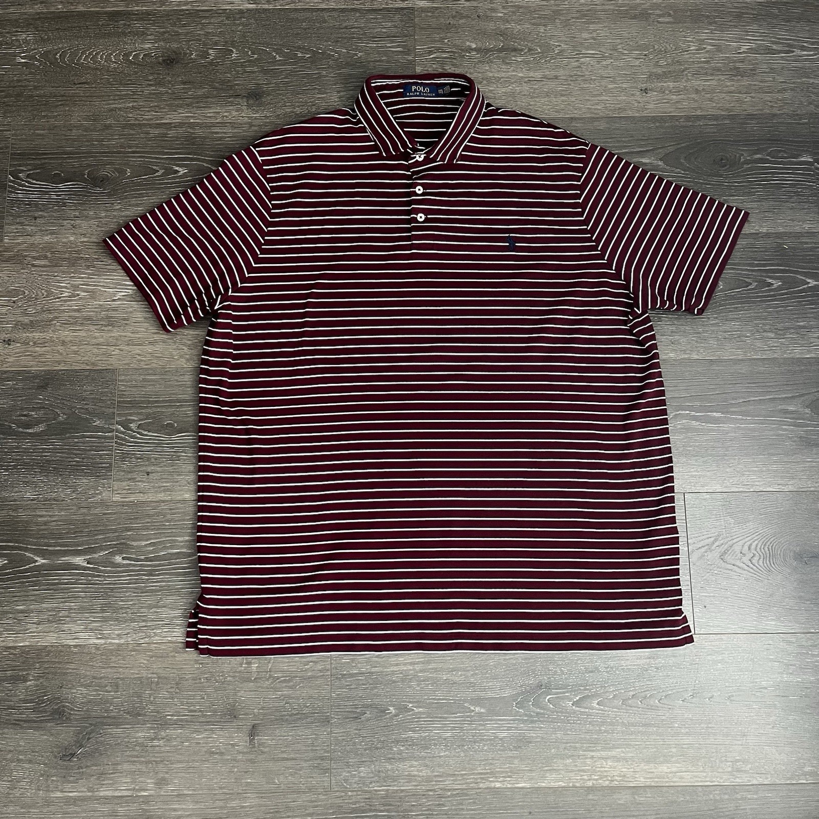 Polo Ralph Lauren Polo Shirt Blue Pony Mens 2xl Burgundy White Striped Preppy